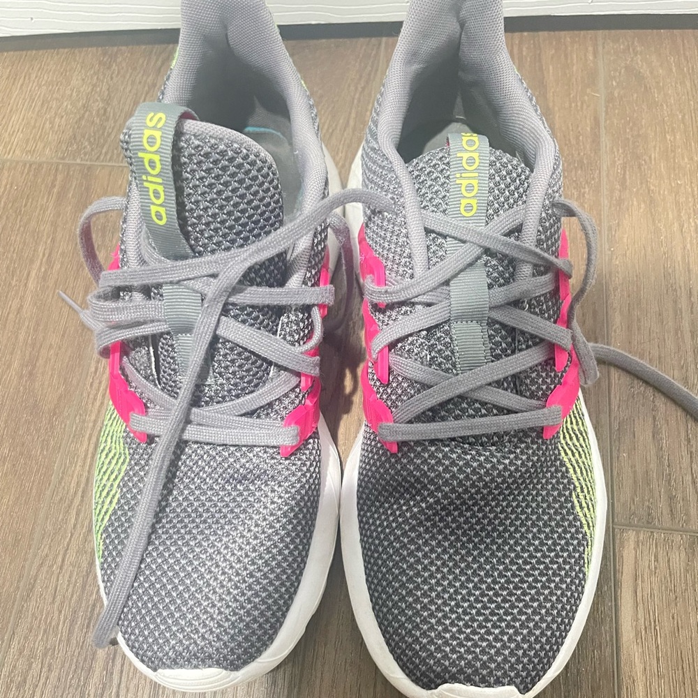 Adidas Cloud Foam 

adidas Gray Sneakers with Pink and Neon Yellow Accents